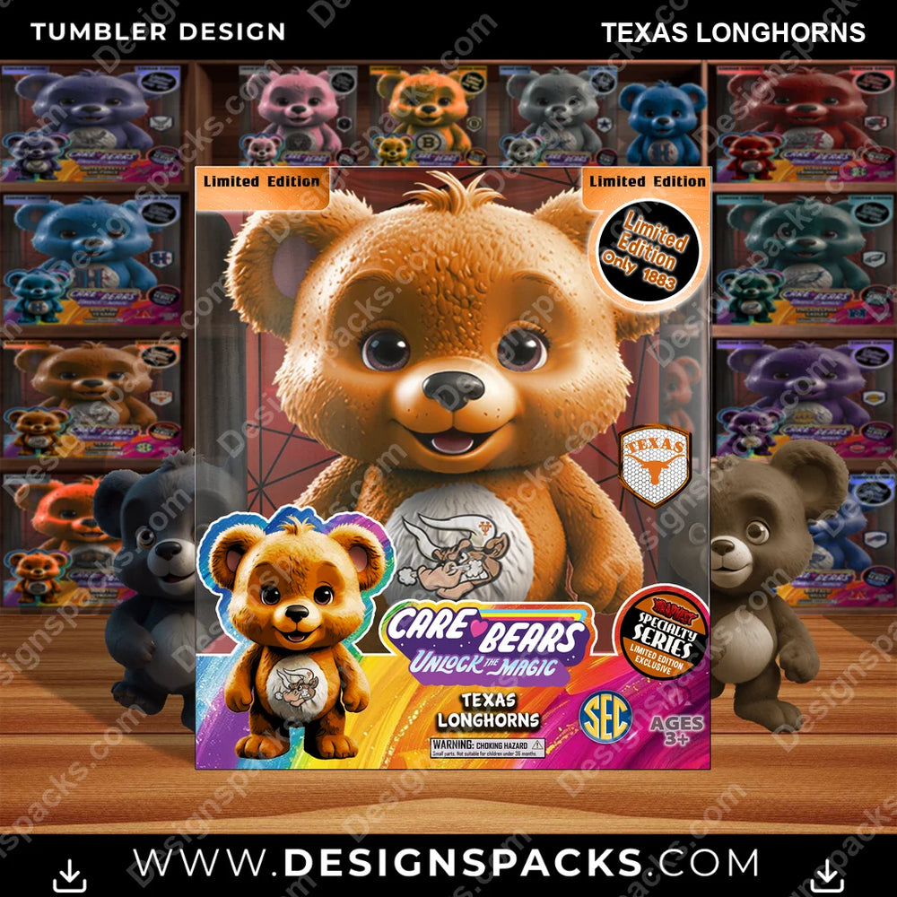 College Sport Care Bear Box Texas Longhorns NCAA College Sport Tumbler Digital Wrap Design Download