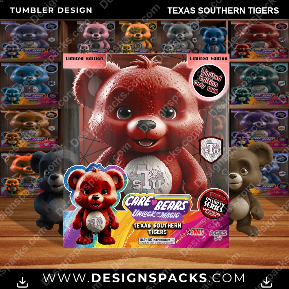 College Sport Care Bear Box Texas Southern Tigers NCAA College Sport Tumbler Digital Wrap Design Download