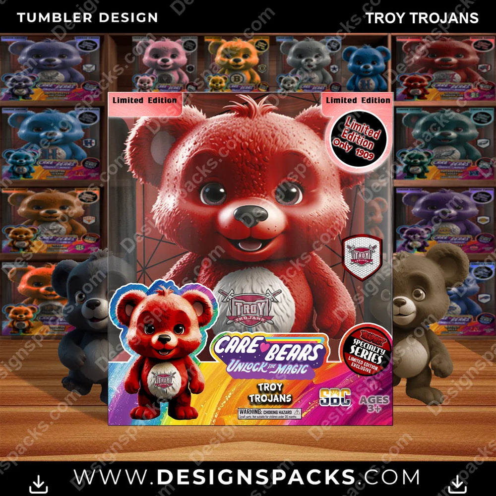 College Sport Care Bear Box Troy Trojans NCAA College Sport Tumbler Digital Wrap Design Download