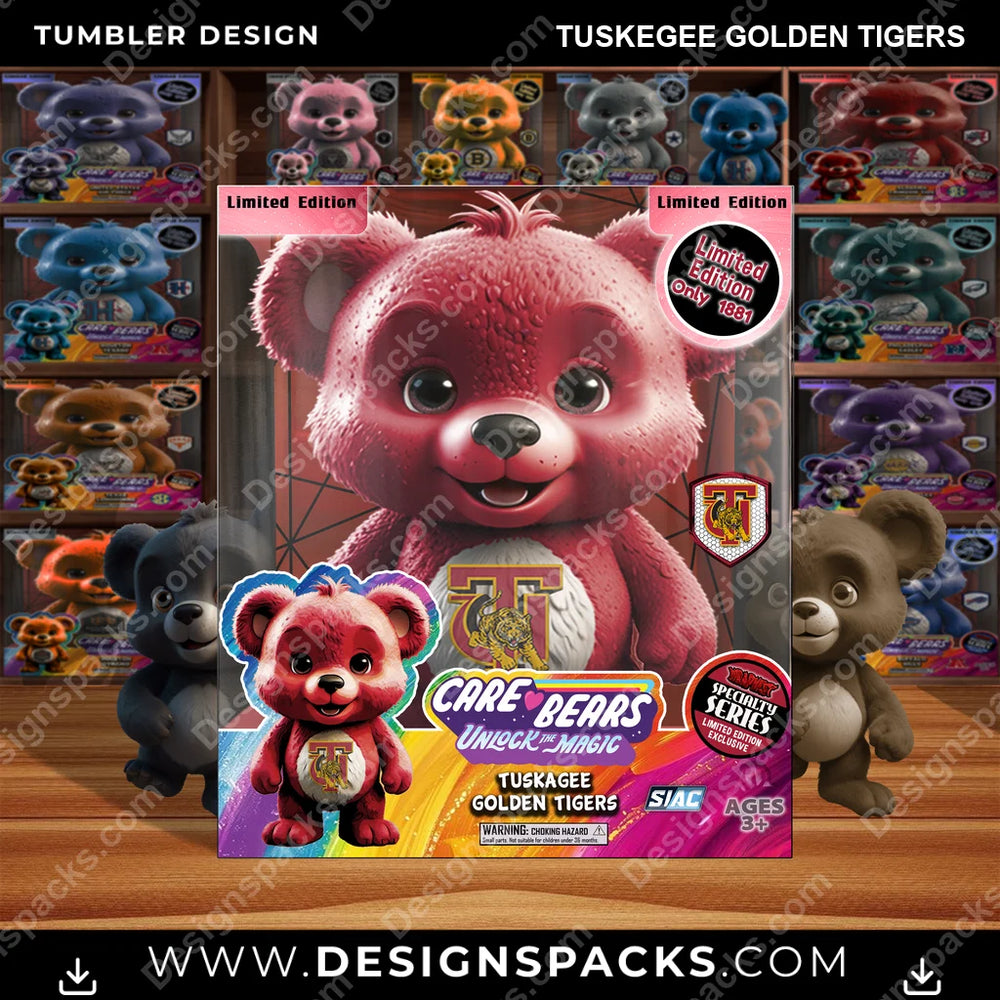 College Sport Care Bear Box Tuskegee Golden Tigers NCAA College Sport Tumbler Digital Wrap Design Download