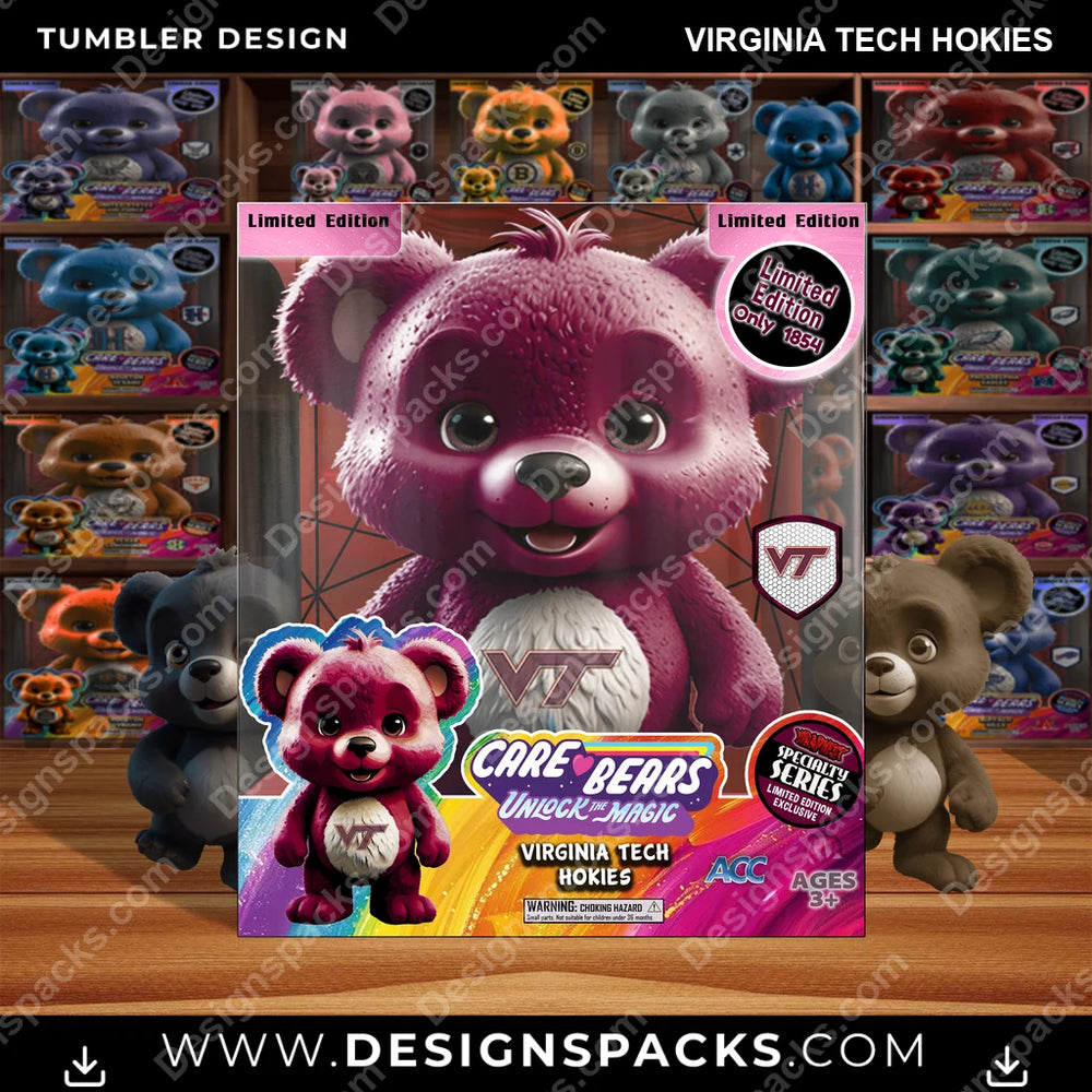 College Sport Care Bear Box Virginia Tech Hokies NCAA College Sport Tumbler Digital Wrap Design Download