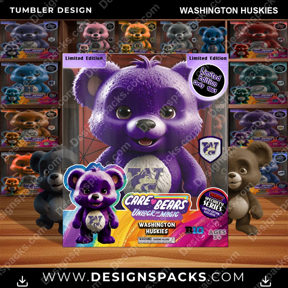 College Sport Care Bear Box Washington Huskies NCAA College Sport Tumbler Digital Wrap Design Download