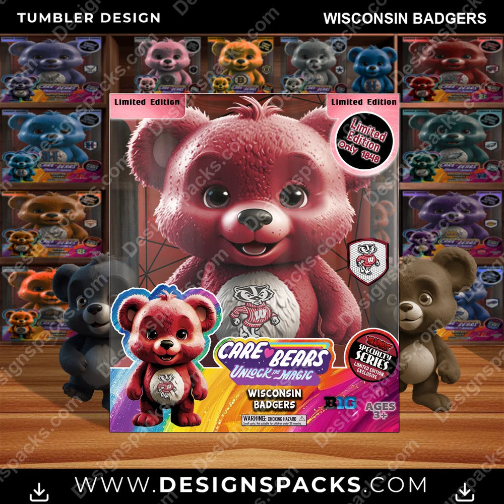 College Sport Care Bear Box Wisconsin Badgers NCAA College Sport Tumbler Digital Wrap Design Download