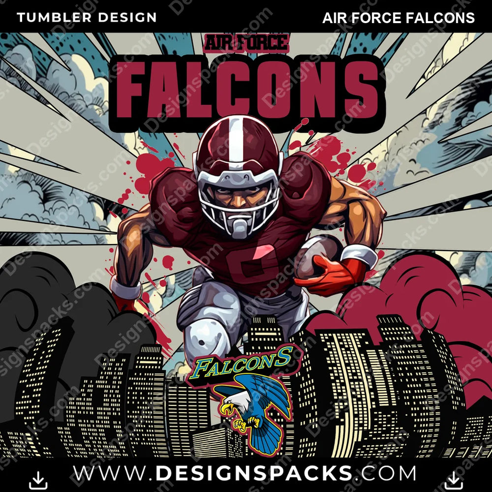 College Sport Comic Cover Air Force Falcons NCAA College Sport Tumbler Digital Wrap Design Download