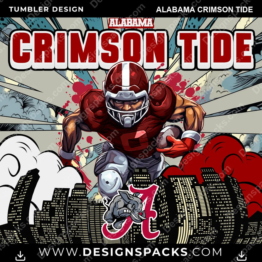 College Sport Comic Cover Alabama Crimson Tide NCAA College Sport Tumbler Digital Wrap Design Download