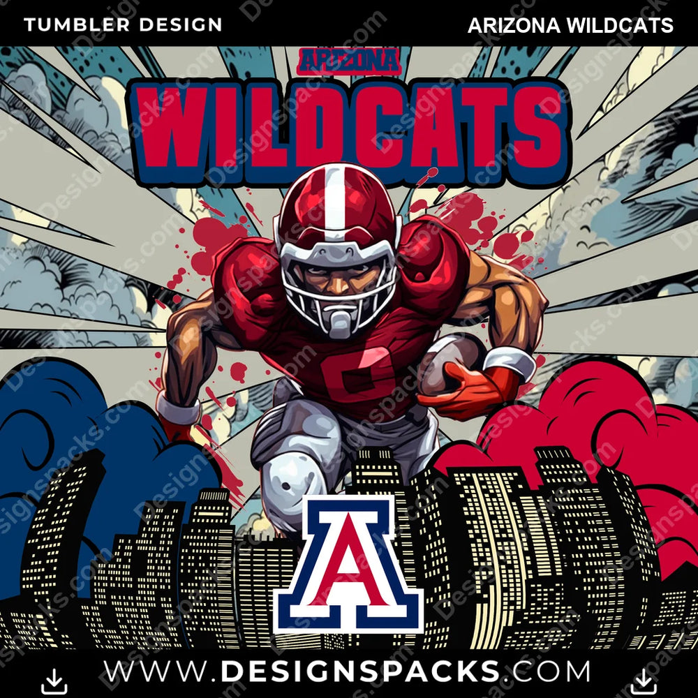 College Sport Comic Cover Arizona Wildcats NCAA College Sport Tumbler Digital Wrap Design Download