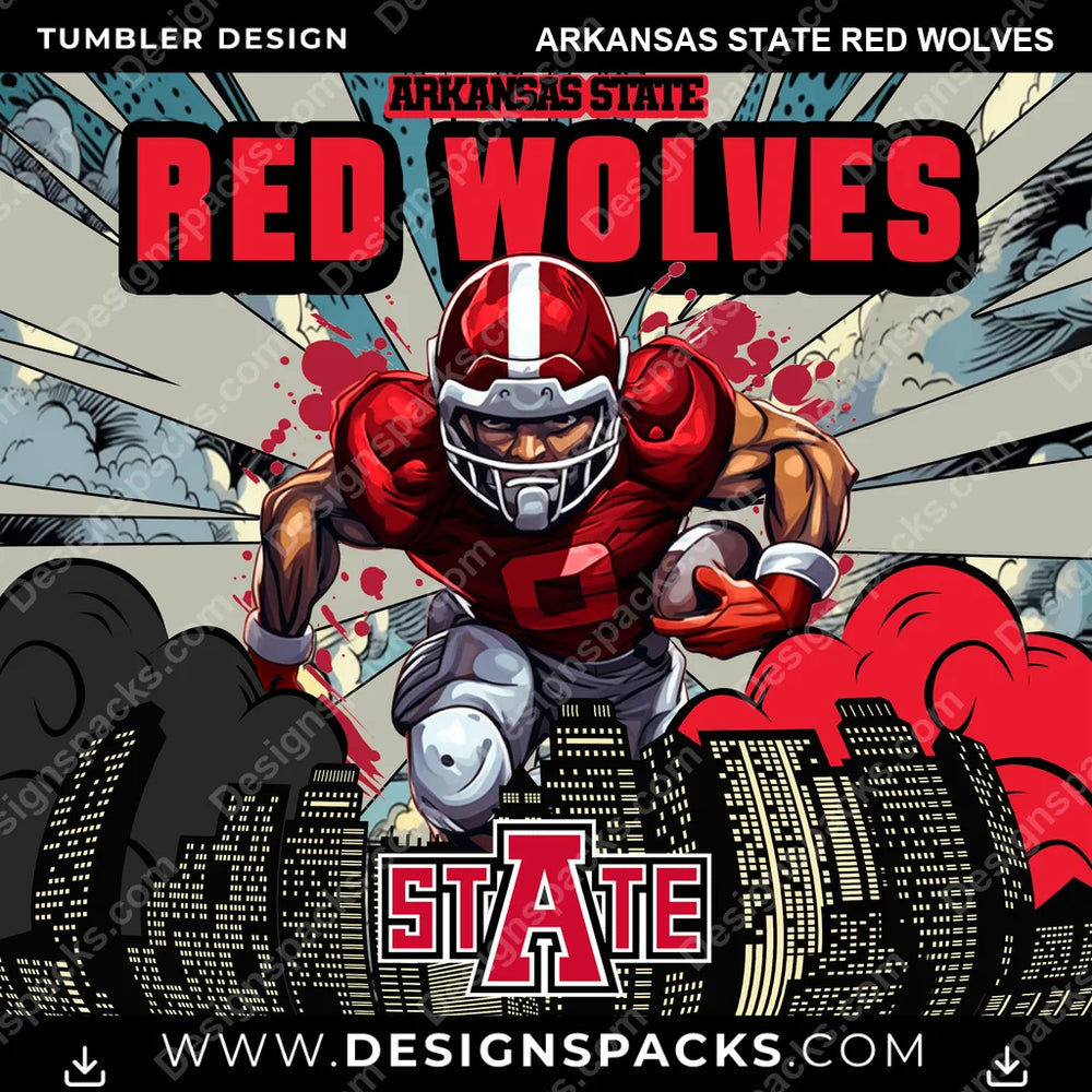 College Sport Comic Cover Arkansas State Red Wolves NCAA College Sport Tumbler Digital Wrap Design Download