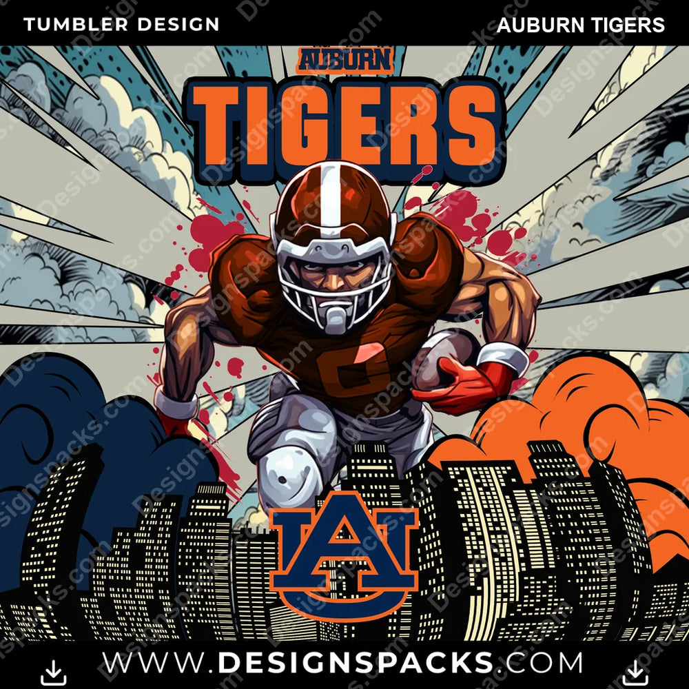 College Sport Comic Cover Auburn Tigers NCAA College Sport Tumbler Digital Wrap Design Download
