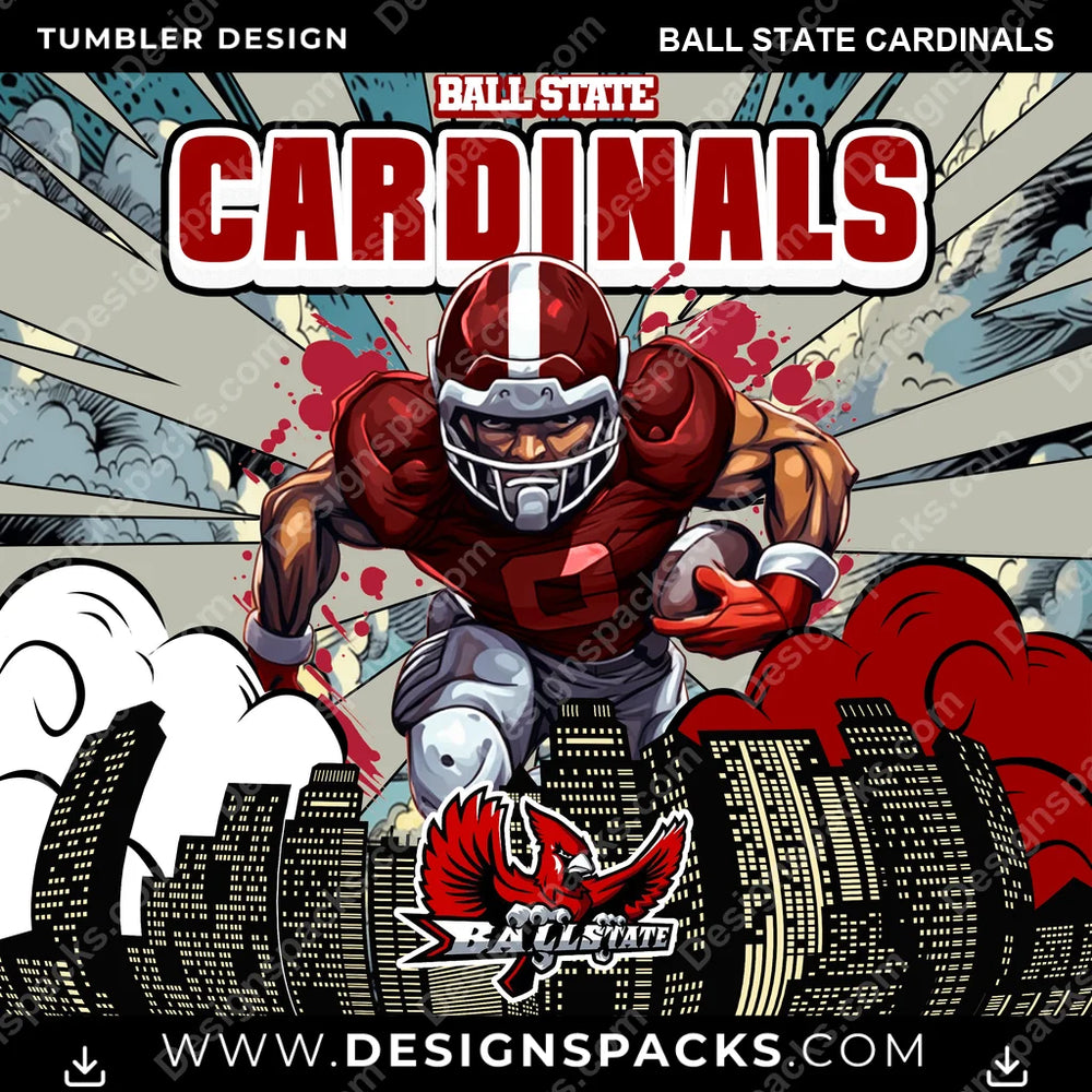 College Sport Comic Cover Ball State Cardinals NCAA College Sport Tumbler Digital Wrap Design Download