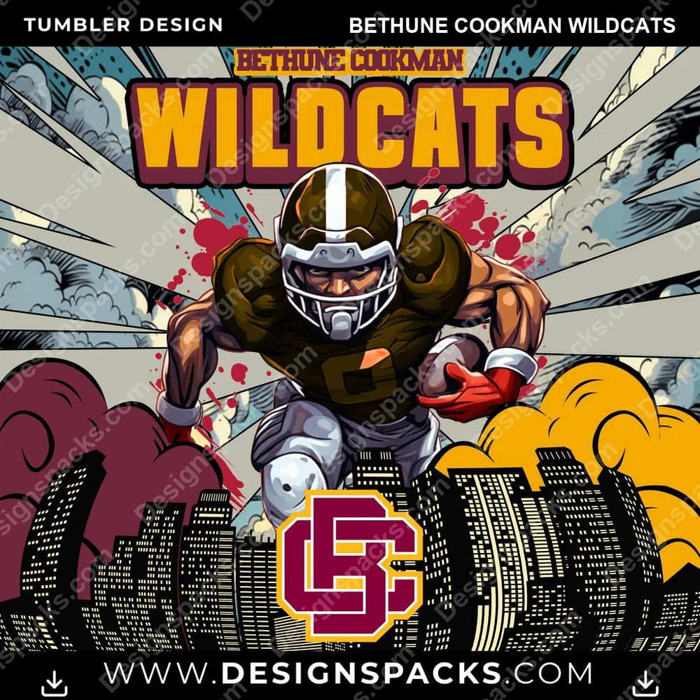 College Sport Comic Cover Bethune Cookman Wildcats NCAA College Sport Tumbler Digital Wrap Design Download