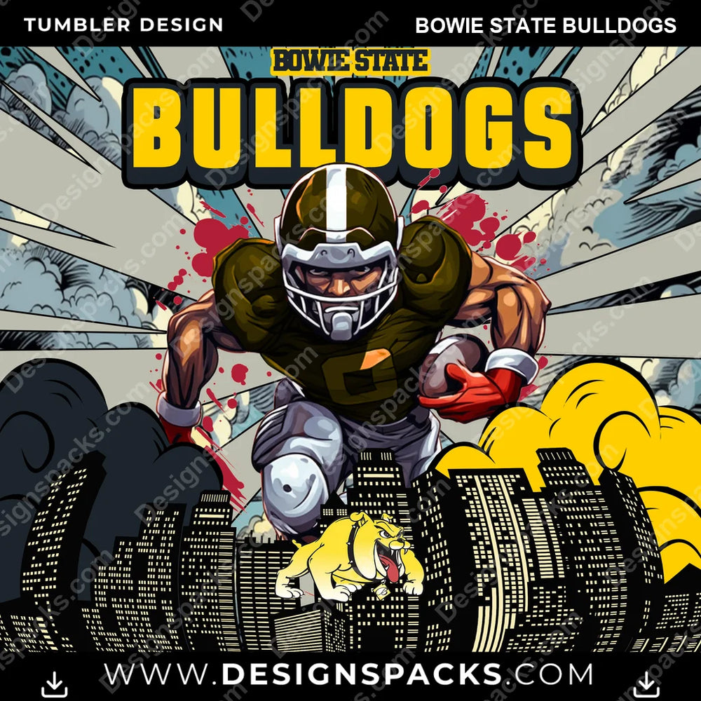 College Sport Comic Cover Bowie State Bulldogs NCAA College Sport Tumbler Digital Wrap Design Download