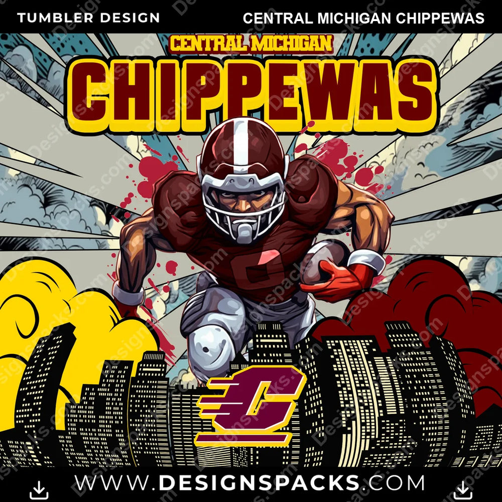 College Sport Comic Cover Central Michigan Chippewas NCAA College Sport Tumbler Digital Wrap Design Download