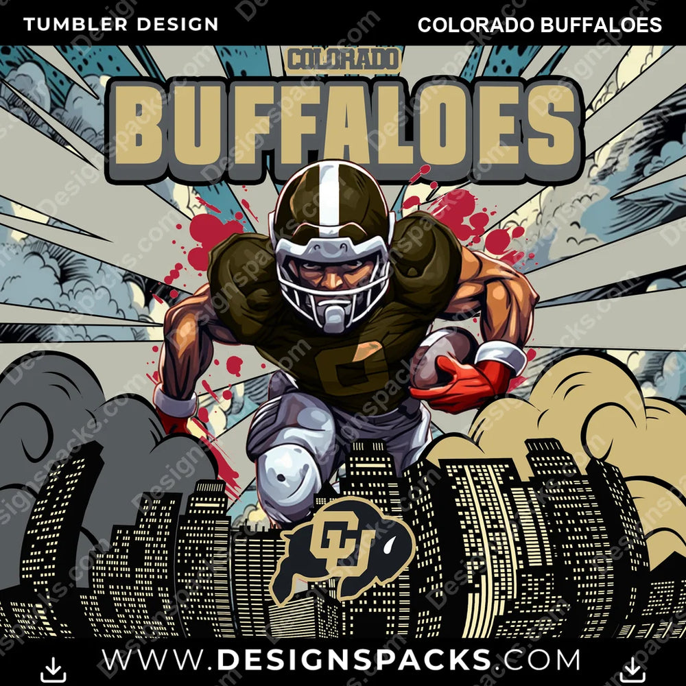 College Sport Comic Cover Colorado Buffaloes NCAA College Sport Tumbler Digital Wrap Design Download