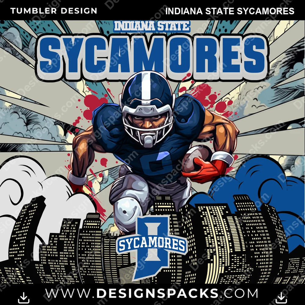 College Sport Comic Cover Indiana State Sycamores NCAA College Sport Tumbler Digital Wrap Design Download