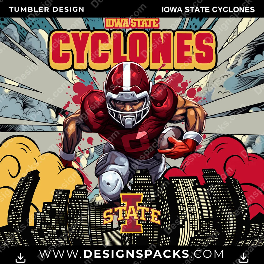 College Sport Comic Cover Iowa State Cyclones NCAA College Sport Tumbler Digital Wrap Design Download