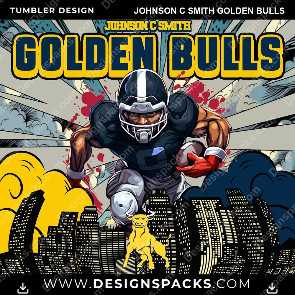 College Sport Comic Cover Johnson C Smith Golden Bulls NCAA College Sport Tumbler Digital Wrap Design Download