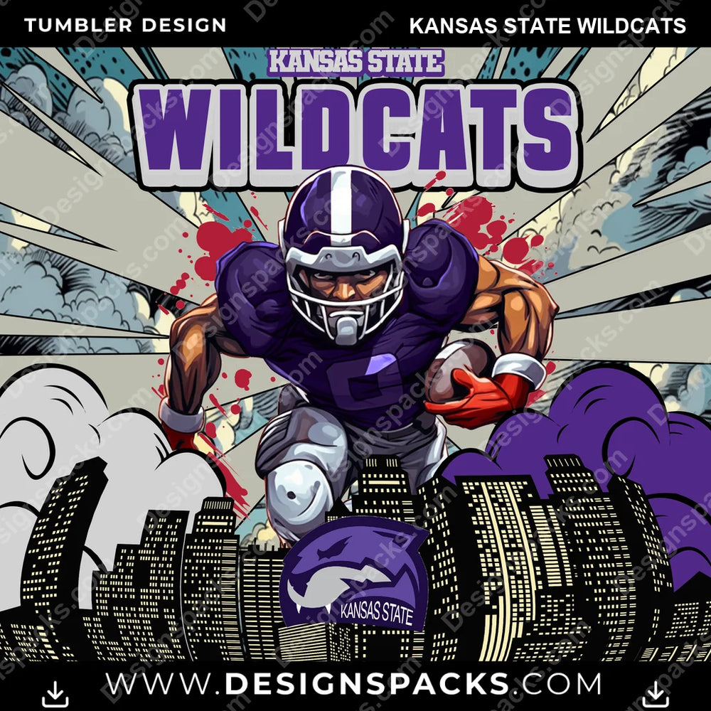 College Sport Comic Cover Kansas State Wildcats NCAA College Sport Tumbler Digital Wrap Design Download