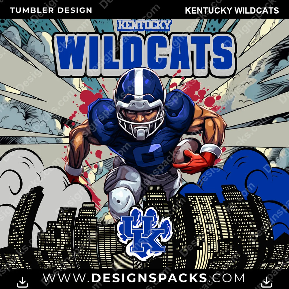 College Sport Comic Cover Kentucky Wildcats NCAA College Sport Tumbler Digital Wrap Design Download