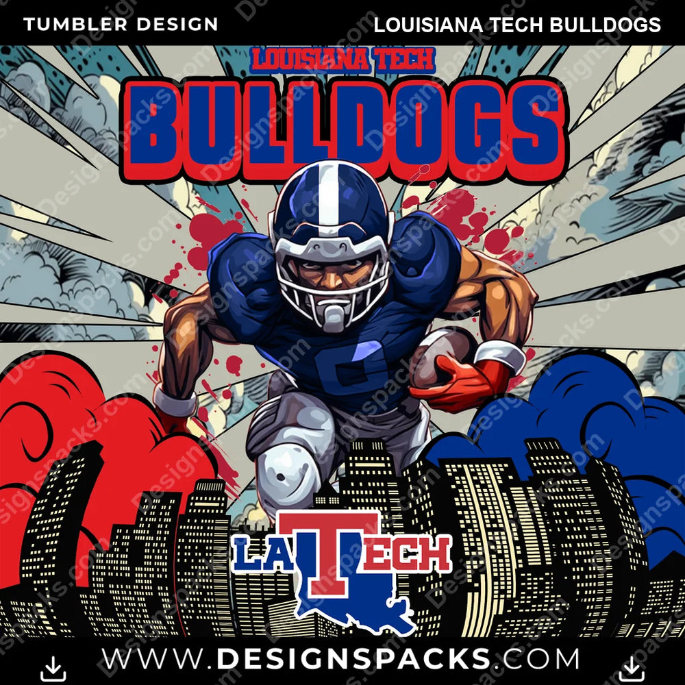 College Sport Comic Cover Louisiana Tech Bulldogs NCAA College Sport Tumbler Digital Wrap Design Download