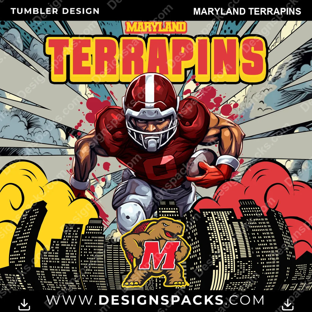 College Sport Comic Cover Maryland Terrapins NCAA College Sport Tumbler Digital Wrap Design Download
