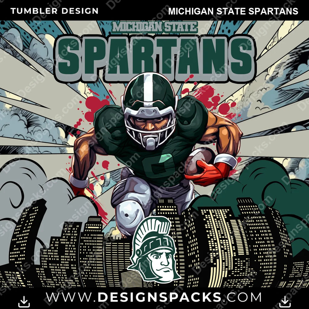 College Sport Comic Cover Michigan State Spartans NCAA College Sport Tumbler Digital Wrap Design Download