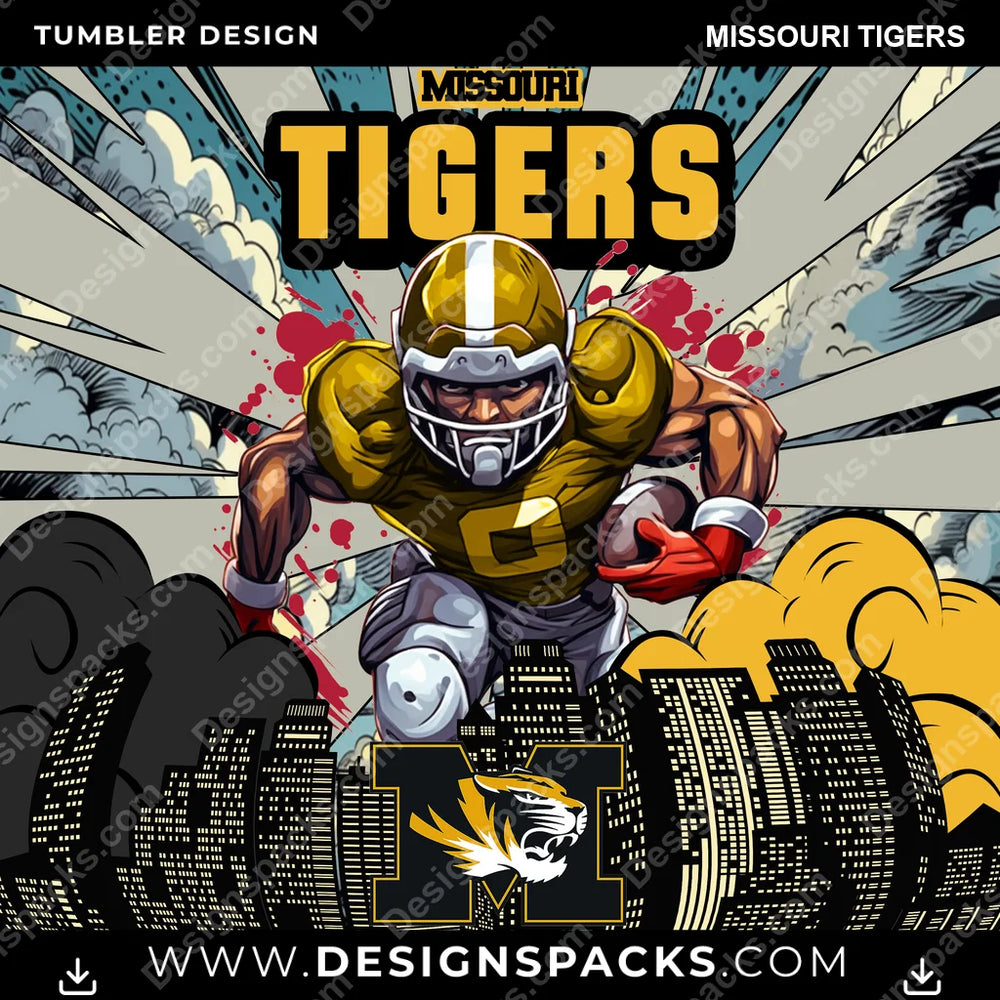 College Sport Comic Cover Missouri Tigers NCAA College Sport Tumbler Digital Wrap Design Download