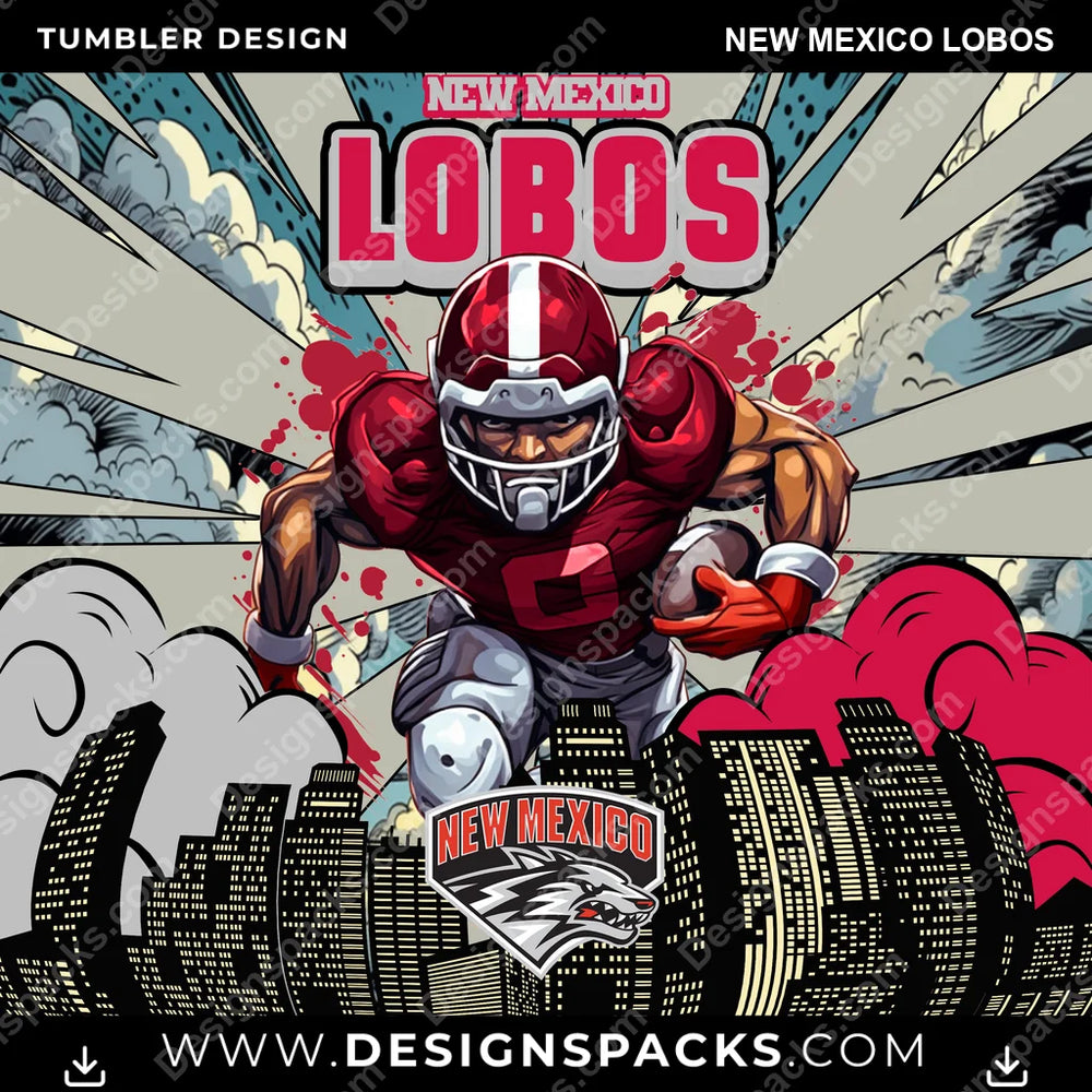 College Sport Comic Cover New Mexico Lobos NCAA College Sport Tumbler Digital Wrap Design Download