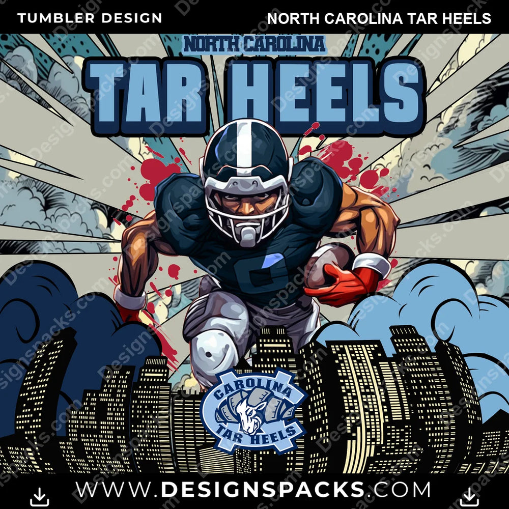 College Sport Comic Cover North Carolina Tar Heels NCAA College Sport Tumbler Digital Wrap Design Download