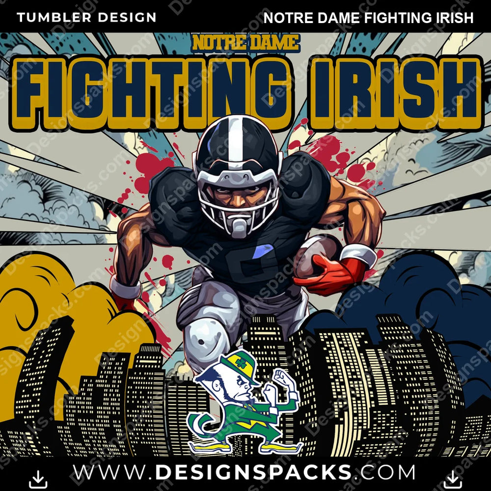College Sport Comic Cover Notre Dame Fighting Irish NCAA College Sport Tumbler Digital Wrap Design Download