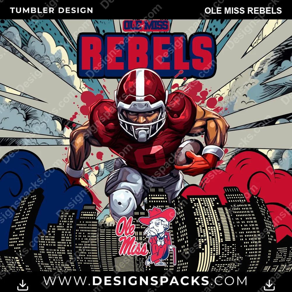 College Sport Comic Cover Ole Miss Rebels NCAA College Sport Tumbler Digital Wrap Design Download