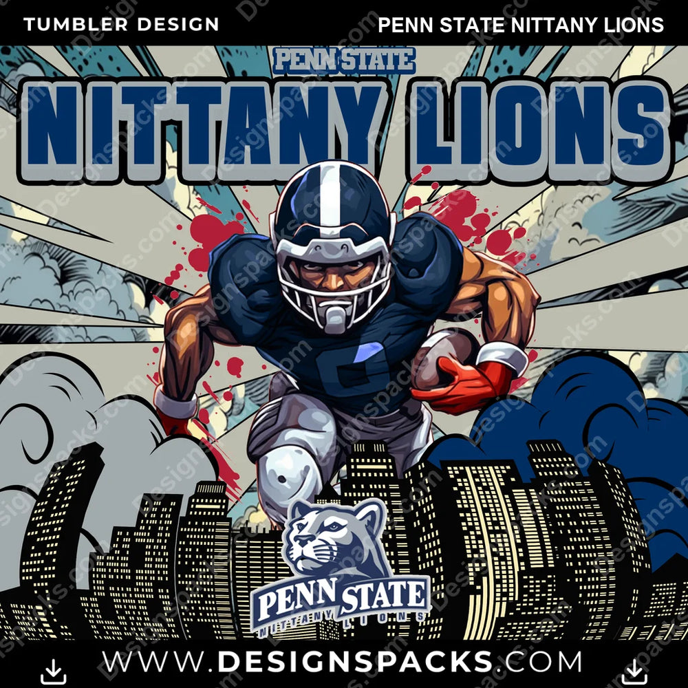 College Sport Comic Cover Penn State Nittany Lions NCAA College Sport Tumbler Digital Wrap Design Download