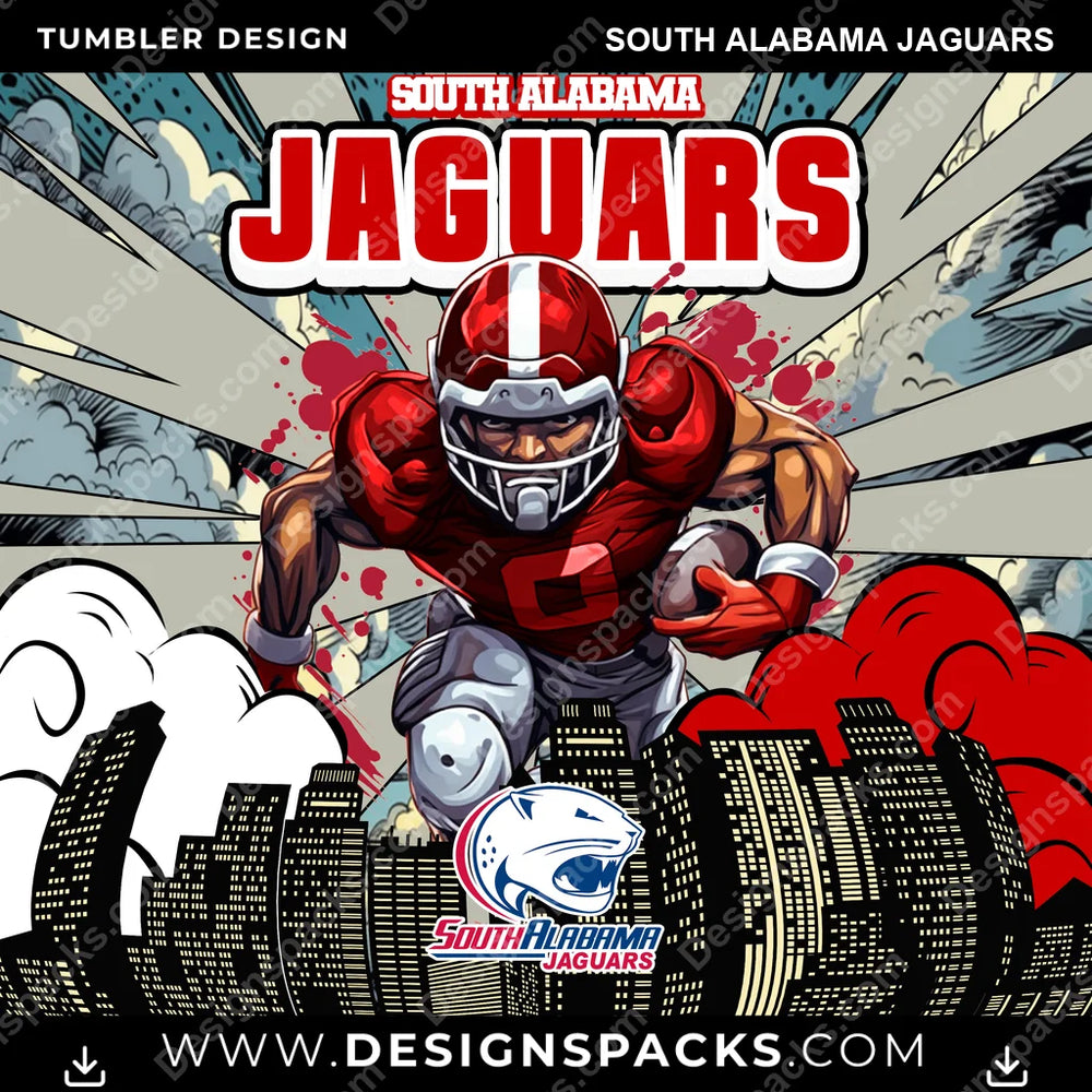 College Sport Comic Cover South Alabama Jaguars NCAA College Sport Tumbler Digital Wrap Design Download