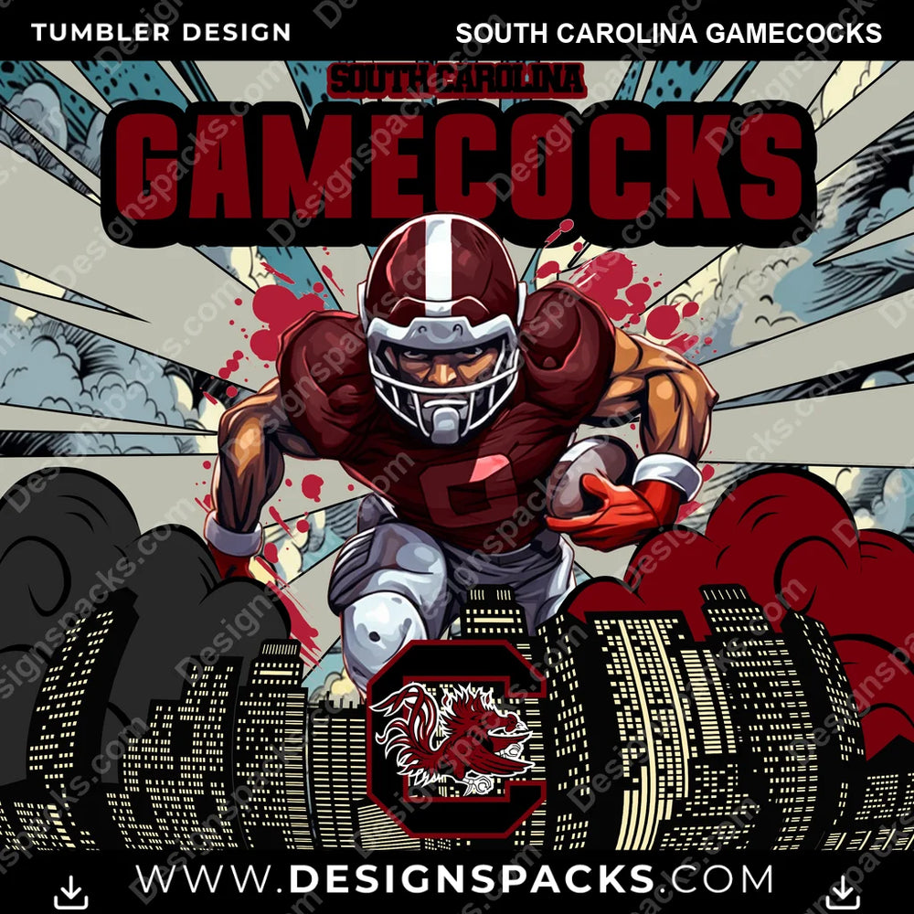 College Sport Comic Cover South Carolina Gamecocks NCAA College Sport Tumbler Digital Wrap Design Download