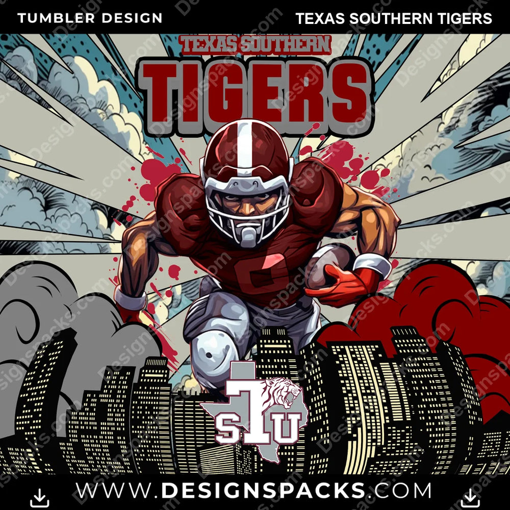 College Sport Comic Cover Texas Southern Tigers NCAA College Sport Tumbler Digital Wrap Design Download