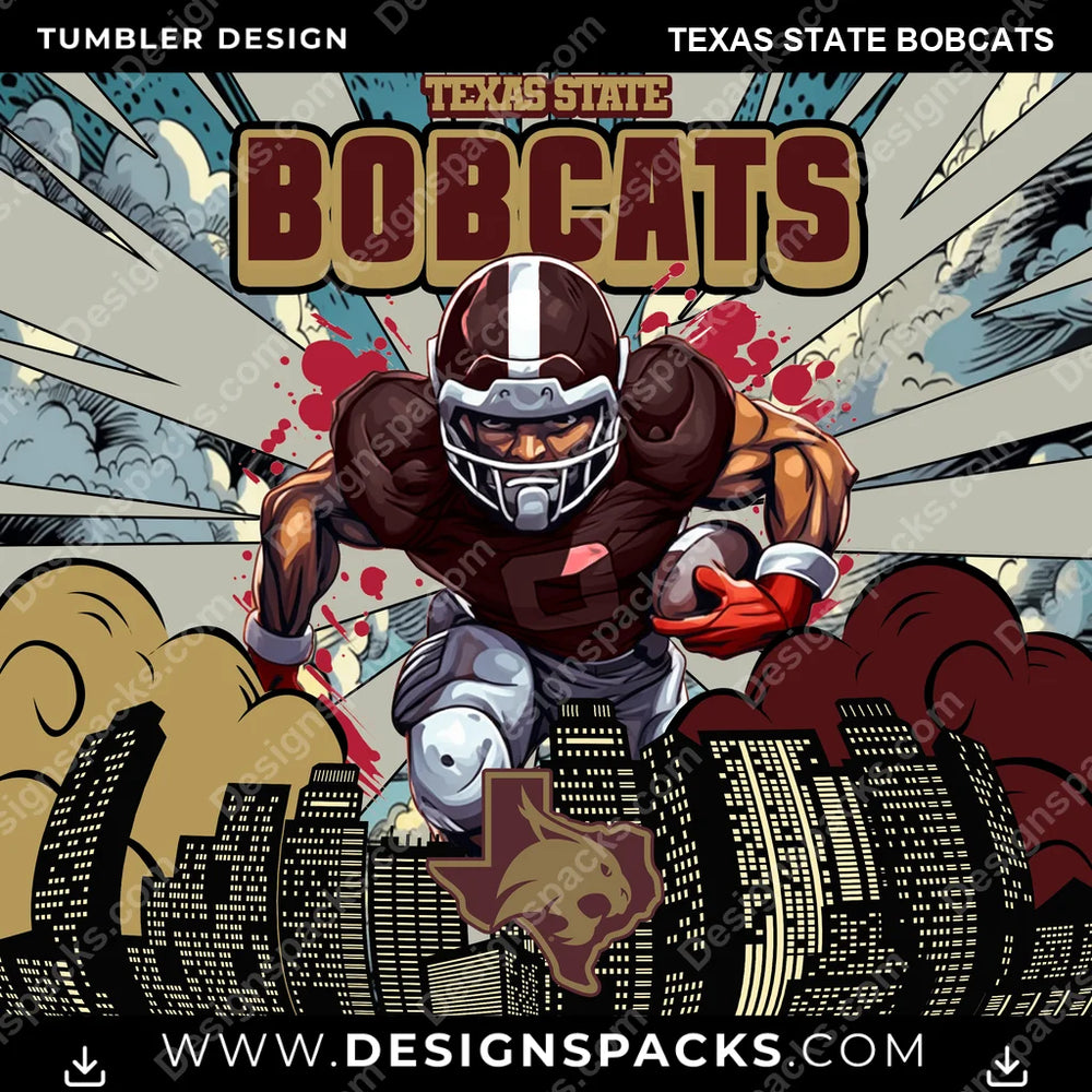 College Sport Comic Cover Texas State Bobcats NCAA College Sport Tumbler Digital Wrap Design Download