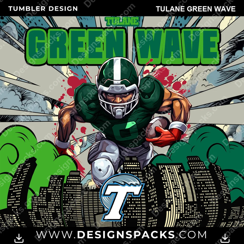 College Sport Comic Cover Tulane Green Wave NCAA College Sport Tumbler Digital Wrap Design Download
