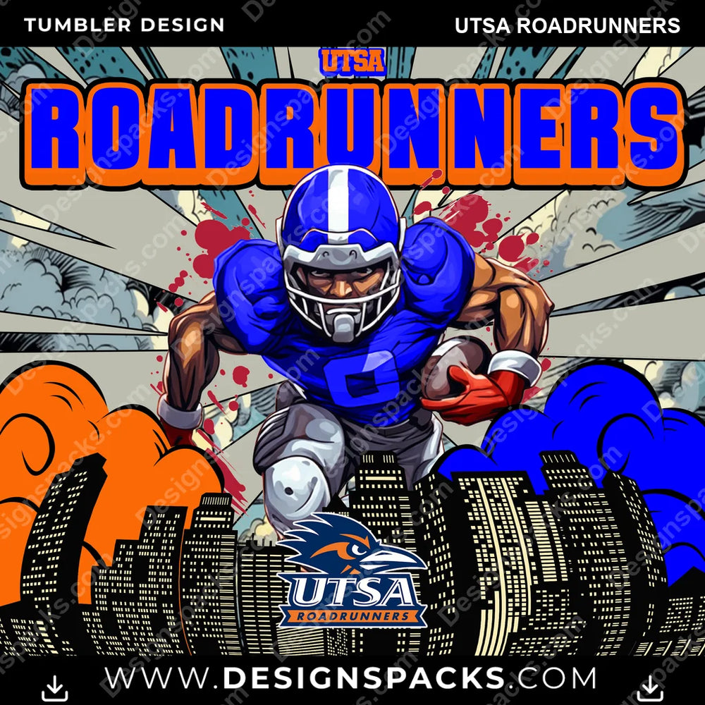 College Sport Comic Cover UTSA Roadrunners NCAA College Sport Tumbler Digital Wrap Design Download