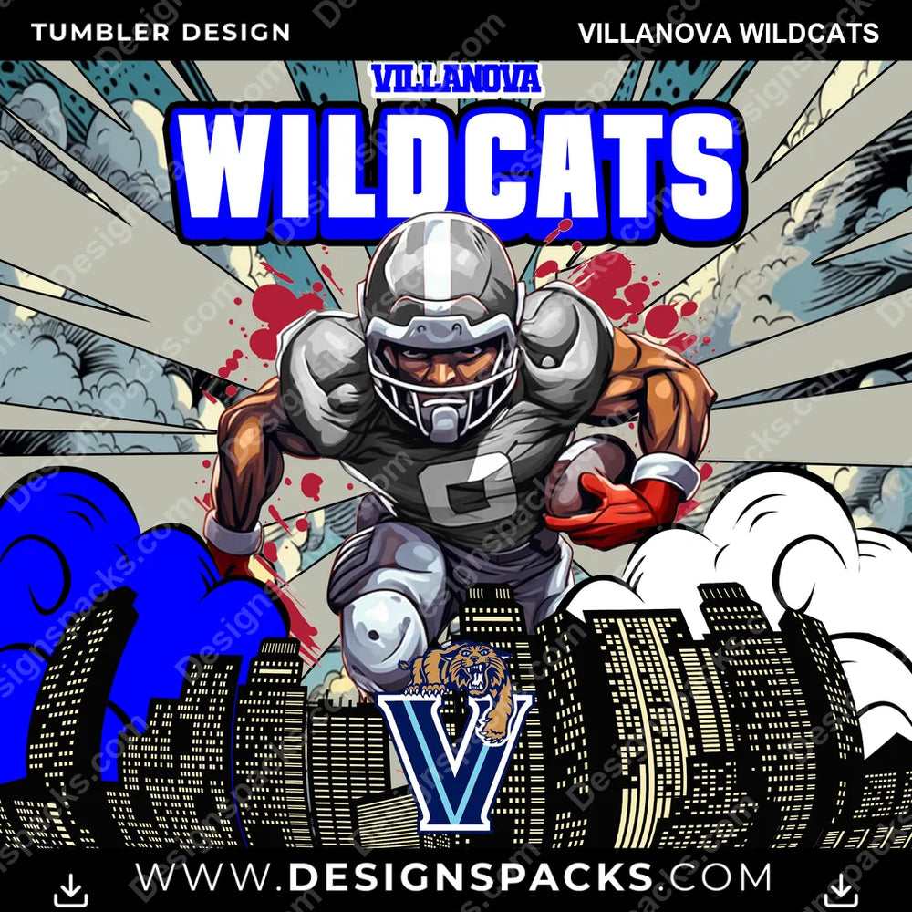College Sport Comic Cover Villanova Wildcats NCAA College Sport Tumbler Digital Wrap Design Download