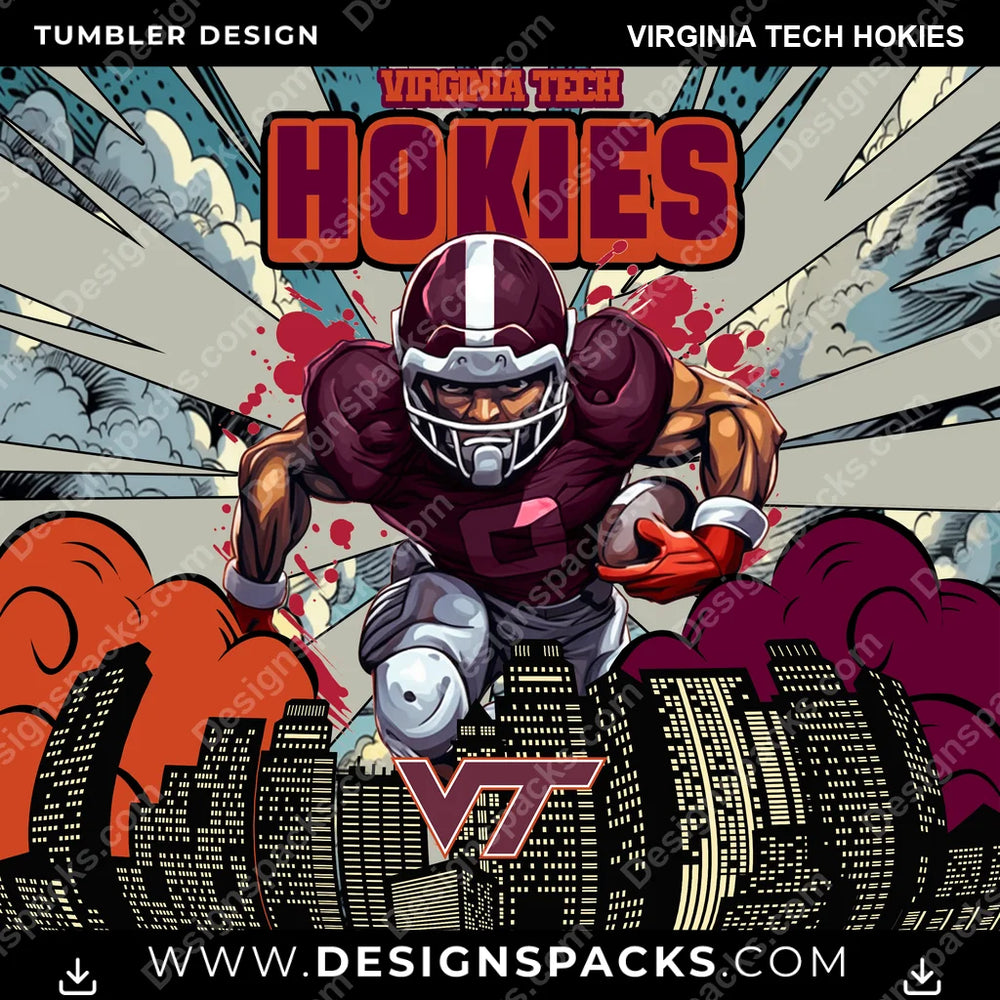College Sport Comic Cover Virginia Tech Hokies NCAA College Sport Tumbler Digital Wrap Design Download