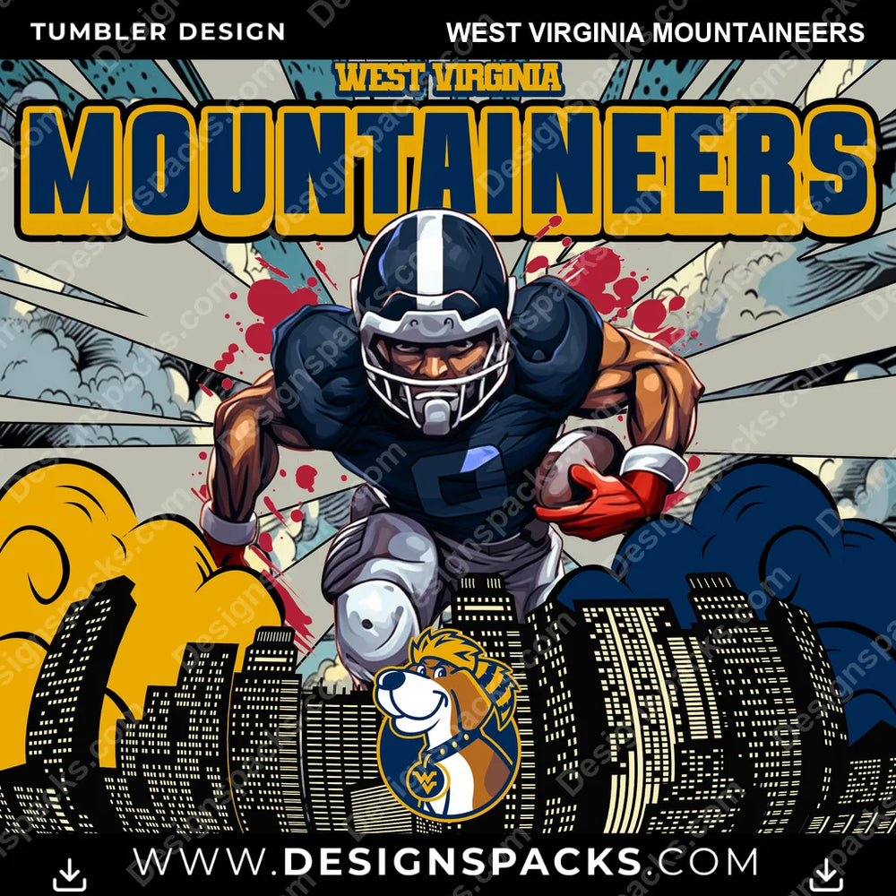 College Sport Comic Cover West Virginia Mountaineers NCAA College Sport Tumbler Digital Wrap Design Download