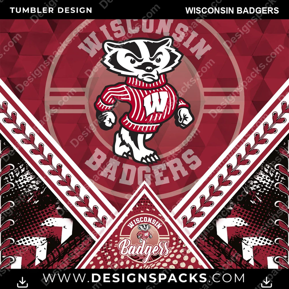College Sport Diamond Wisconsin Badgers NCAA College Sport Tumbler Digital Wrap Design Download