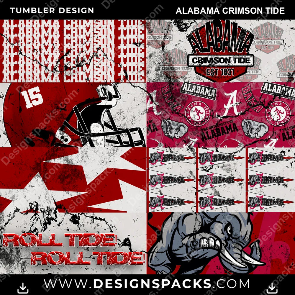 College Sport Distressed BG Alabama Crimson Tide NCAA College Sport Tumbler Digital Wrap Design Download