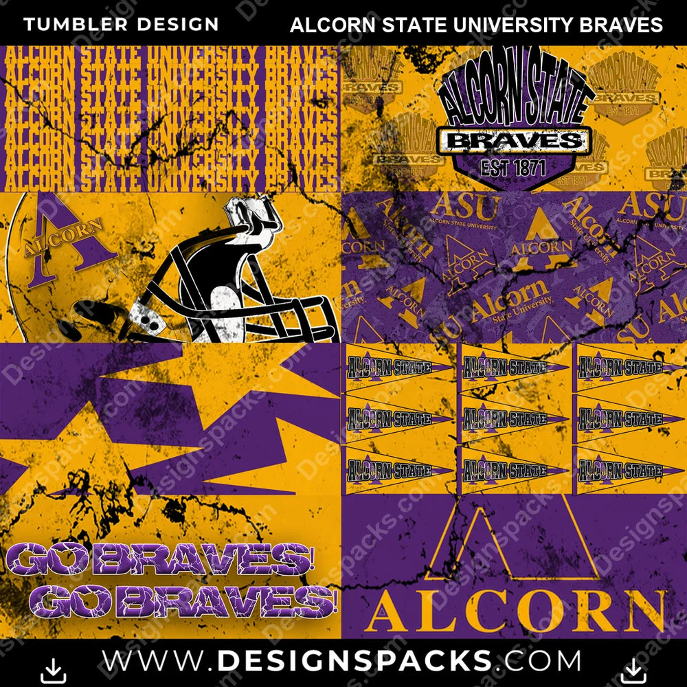 College Sport Distressed BG Alcorn State University Braves NCAA College Sport Tumbler Digital Wrap Design Download