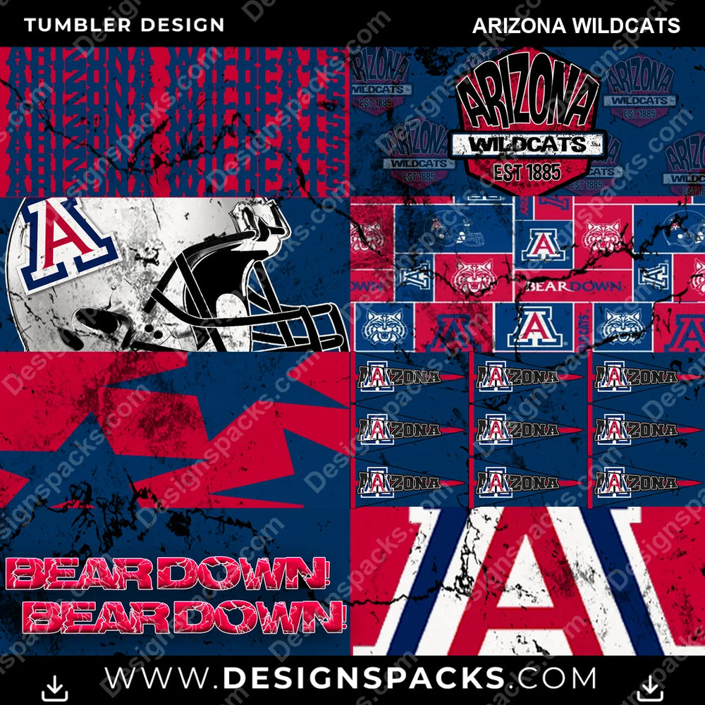 College Sport Distressed BG Arizona Wildcats NCAA College Sport Tumbler Digital Wrap Design Download