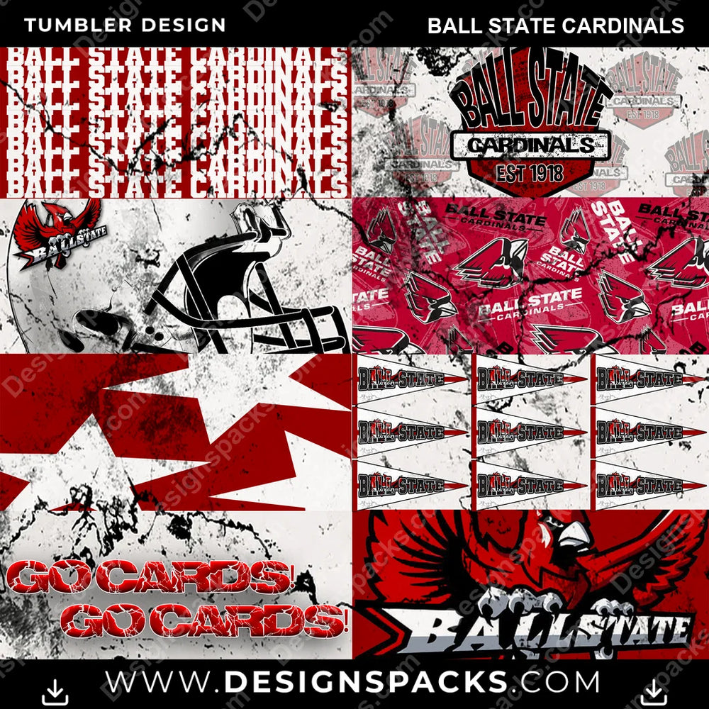 College Sport Distressed BG Ball State Cardinals NCAA College Sport Tumbler Digital Wrap Design Download