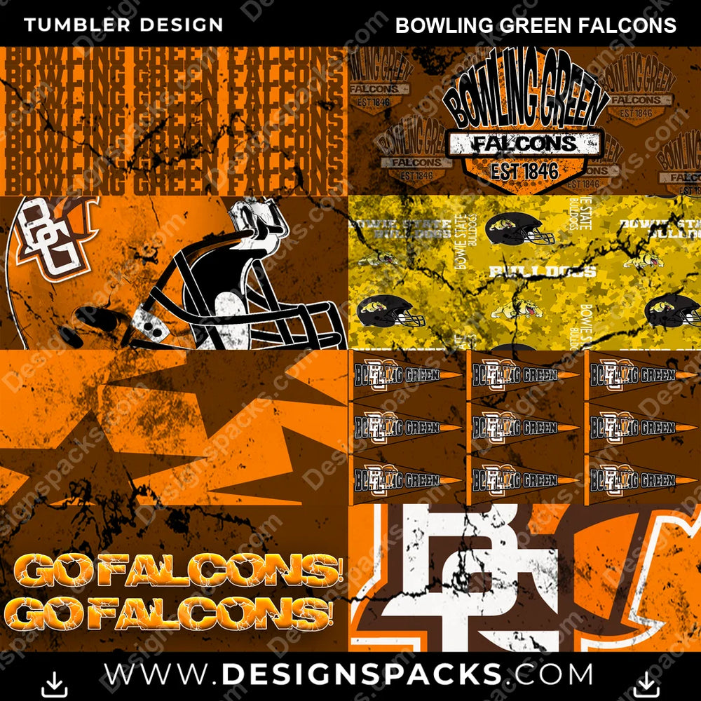 College Sport Distressed BG Bowling Green Falcons NCAA College Sport Tumbler Digital Wrap Design Download