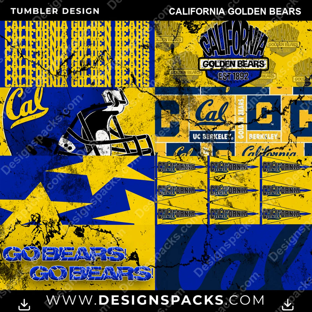 College Sport Distressed BG California Golden Bears NCAA College Sport Tumbler Digital Wrap Design Download