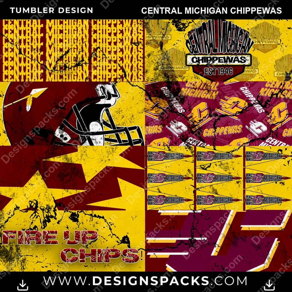 College Sport Distressed BG Central Michigan Chippewas NCAA College Sport Tumbler Digital Wrap Design Download