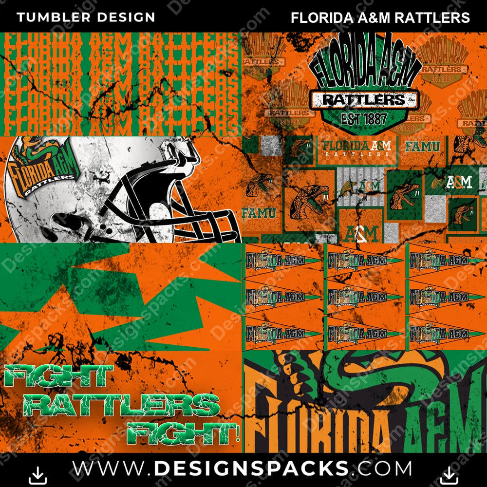 College Sport Distressed BG Florida A&M Rattlers NCAA College Sport Tumbler Digital Wrap Design Download
