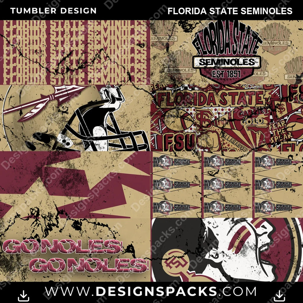 College Sport Distressed BG Florida State Seminoles NCAA College Sport Tumbler Digital Wrap Design Download